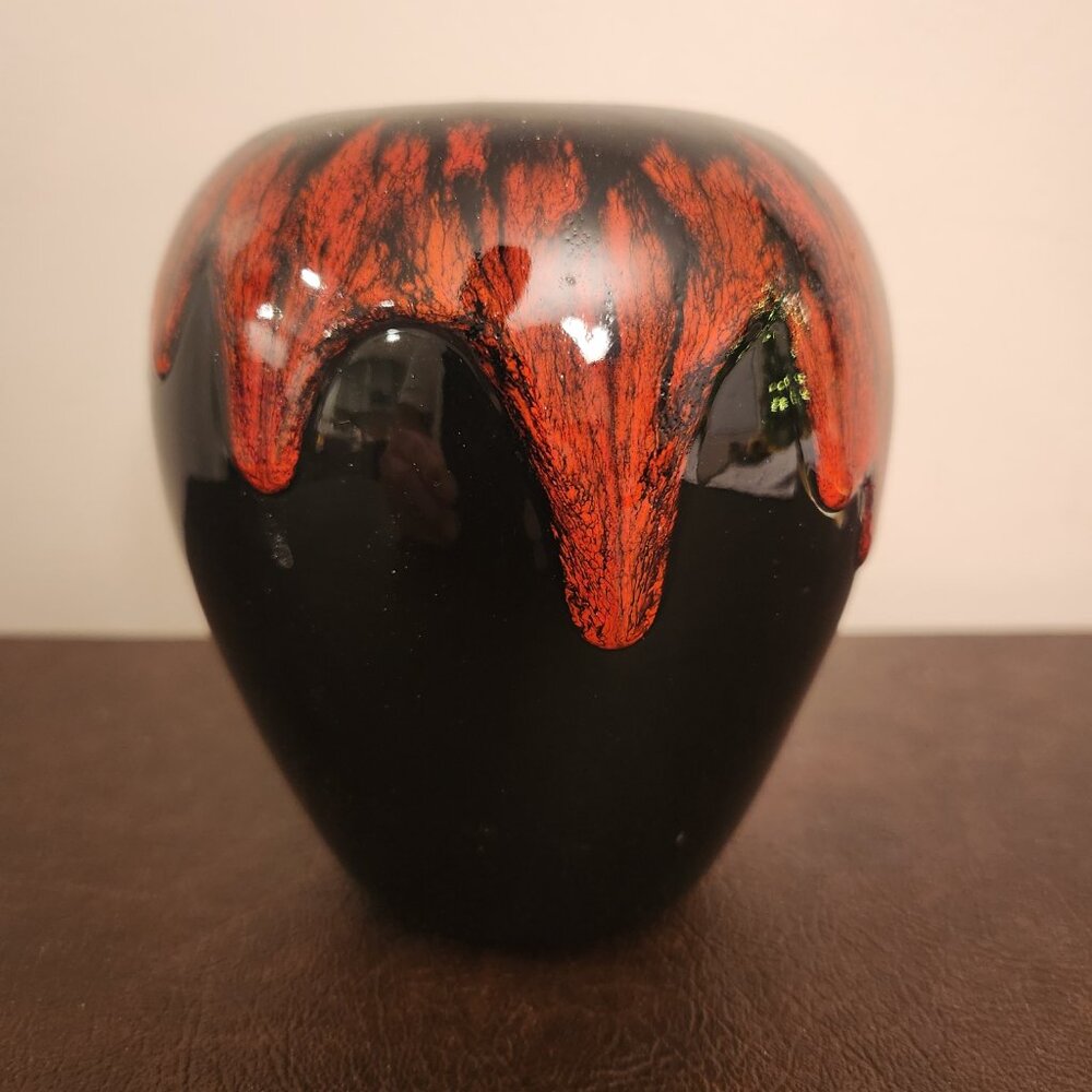 vintage black and red lava drip glaze art pottery vase i